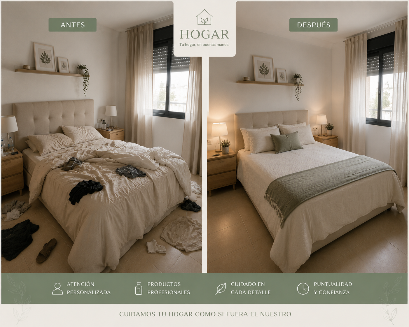 Antes y después de dormitorio — limpieza en Écija por HOGAR